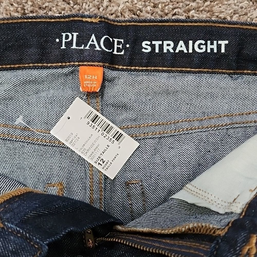 NWT The Children's Place Boys Straight Jeans 12 Husky adjustable band Dark Wash